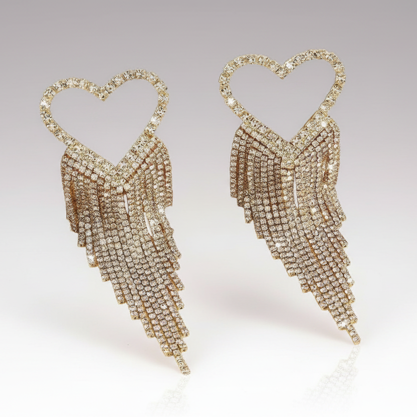 Golden Heart Tassel Earrings