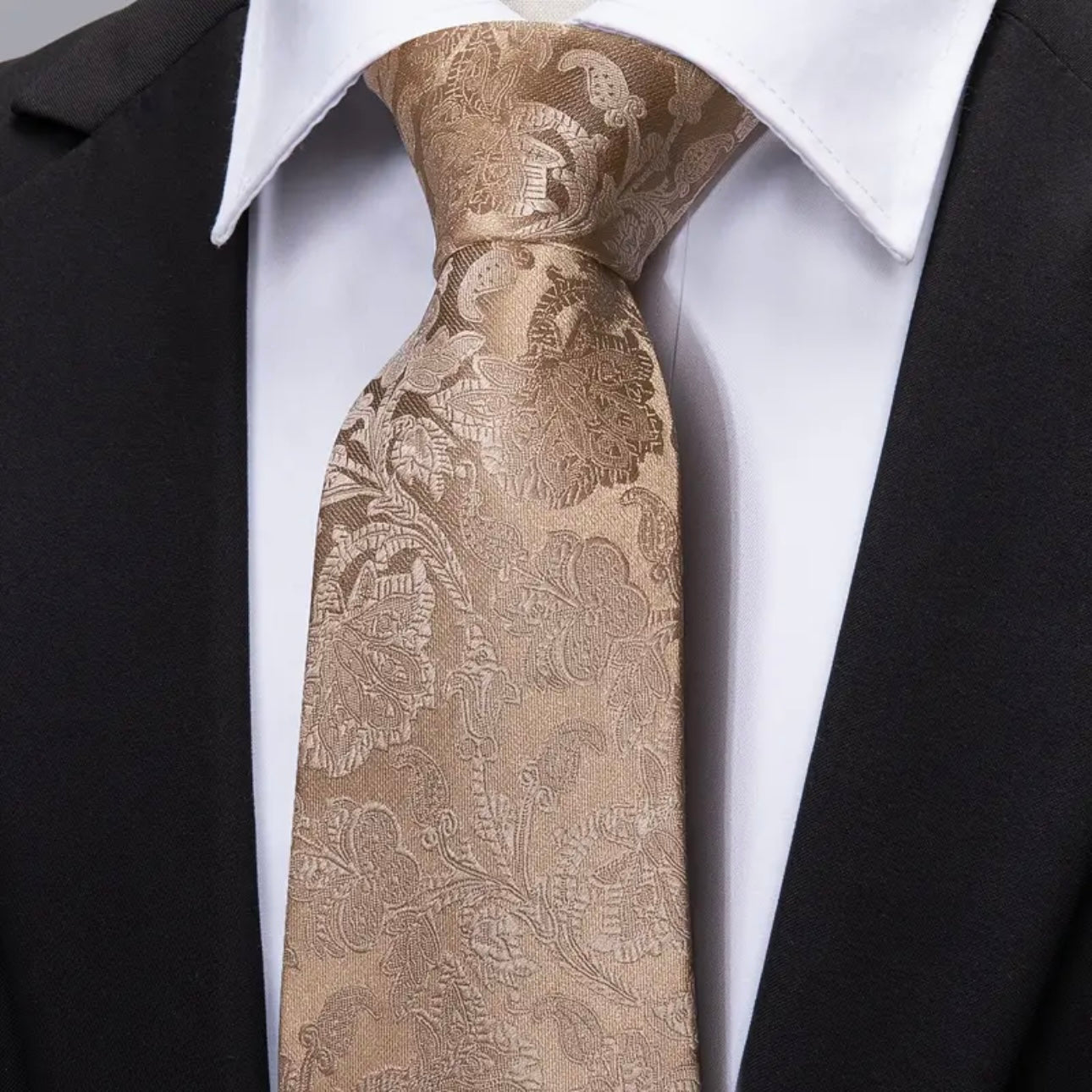 Brown Khaki Paisley Necktie Set