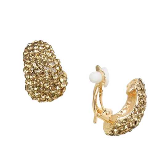 Gold Rhinestone Clip Earrings