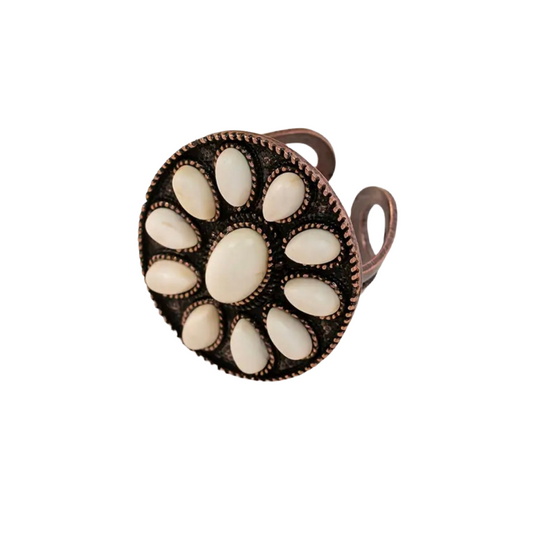 White Bronze Turquoise Oval Ring
