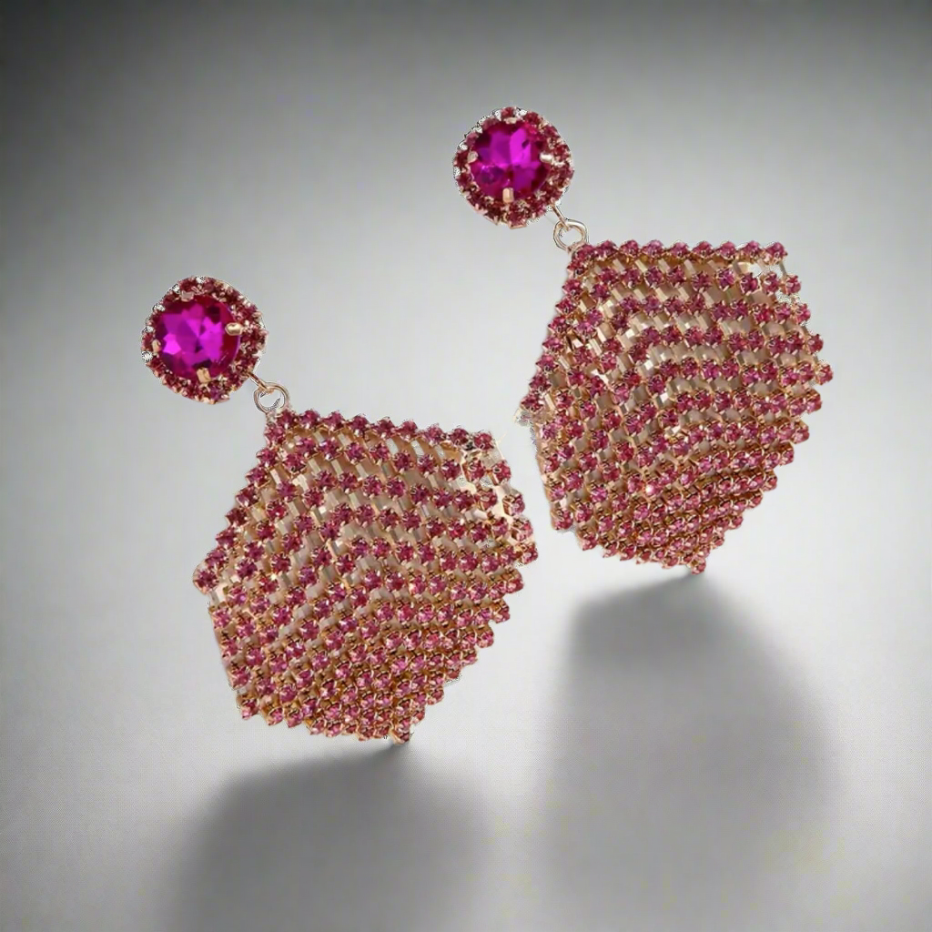 Rose Red Pink Gold Tassel Earrings