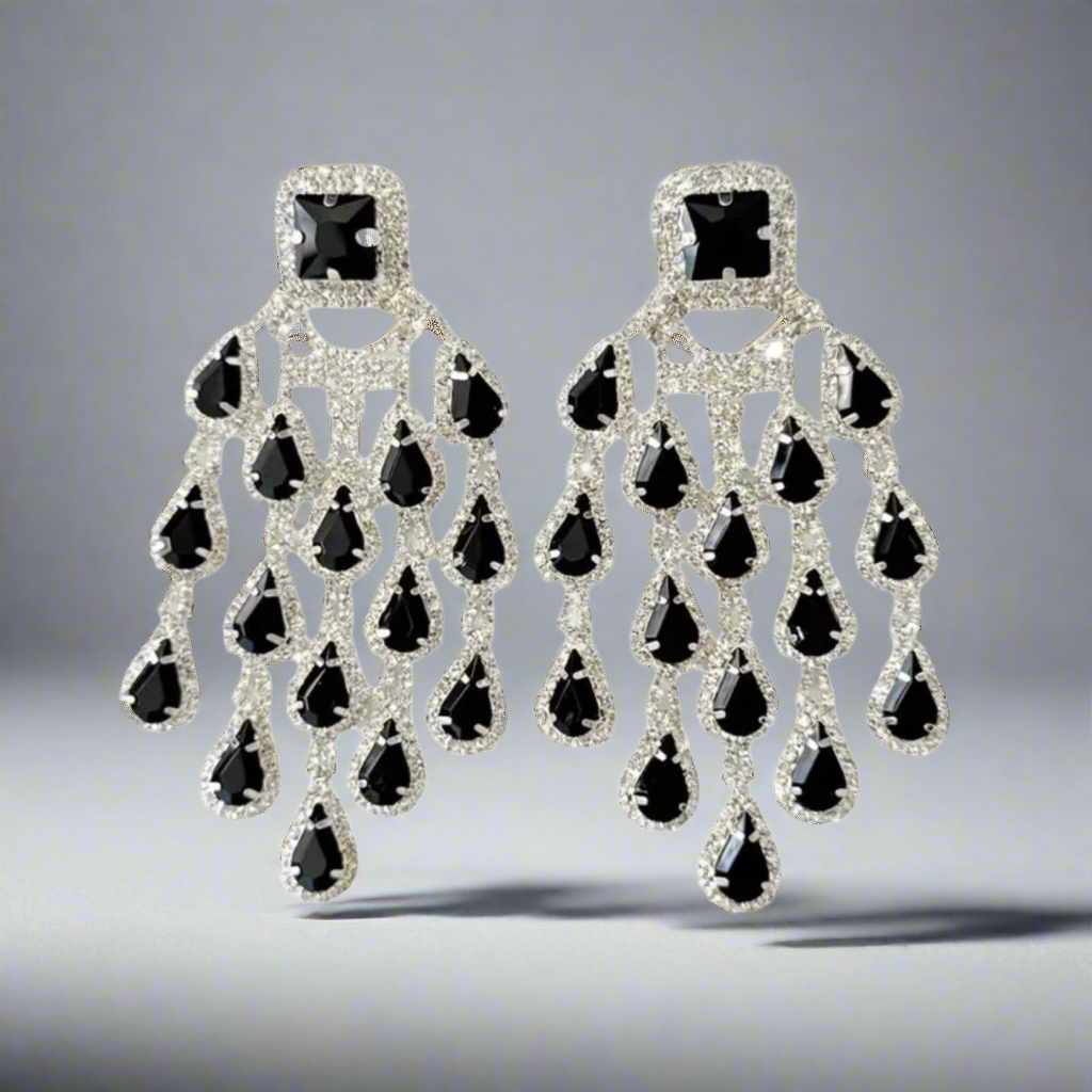 Black Silver Exaggerated Tassel Earrings