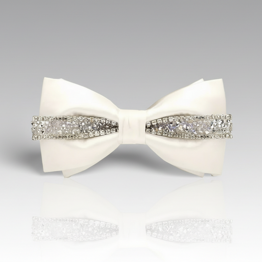 White Rhinestone Satin Bowtie