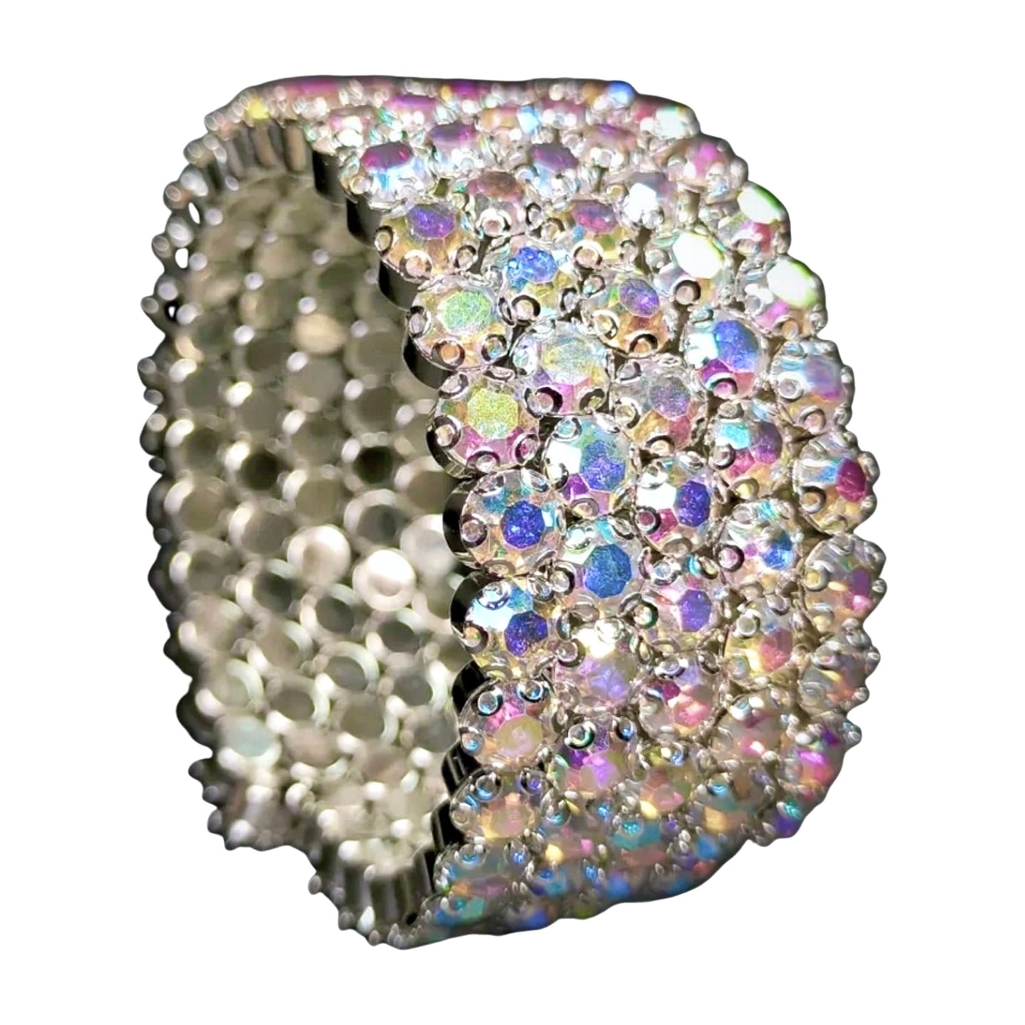 Flexible 5 Row Rhinestone Bracelets-Silver Setting