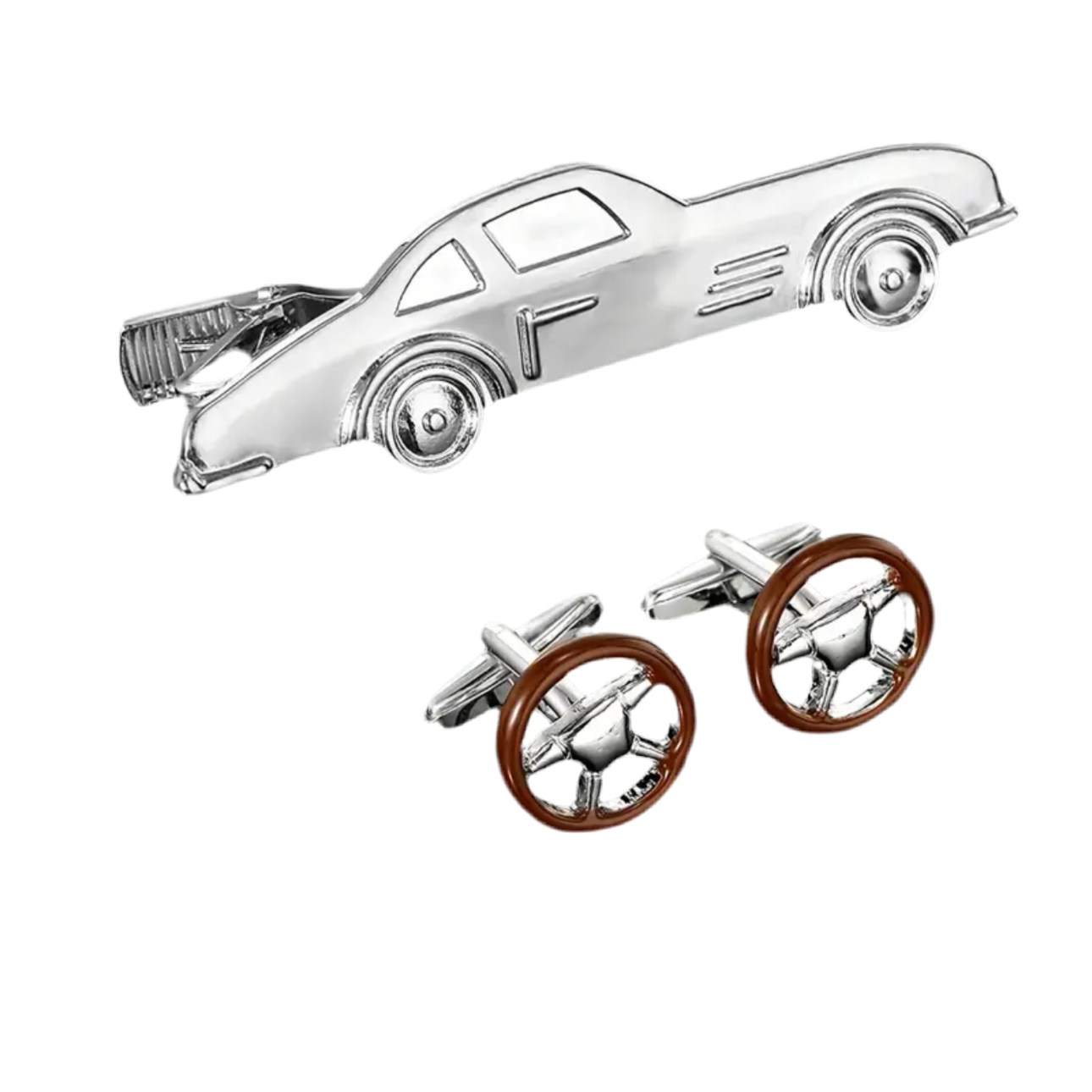 Steering Wheel Cufflinks And Car Tie Clip Set