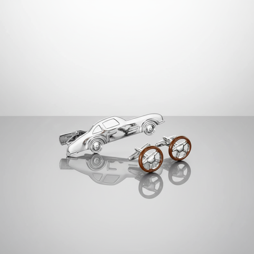 Steering Wheel Cufflinks & Car Tie Clip Set