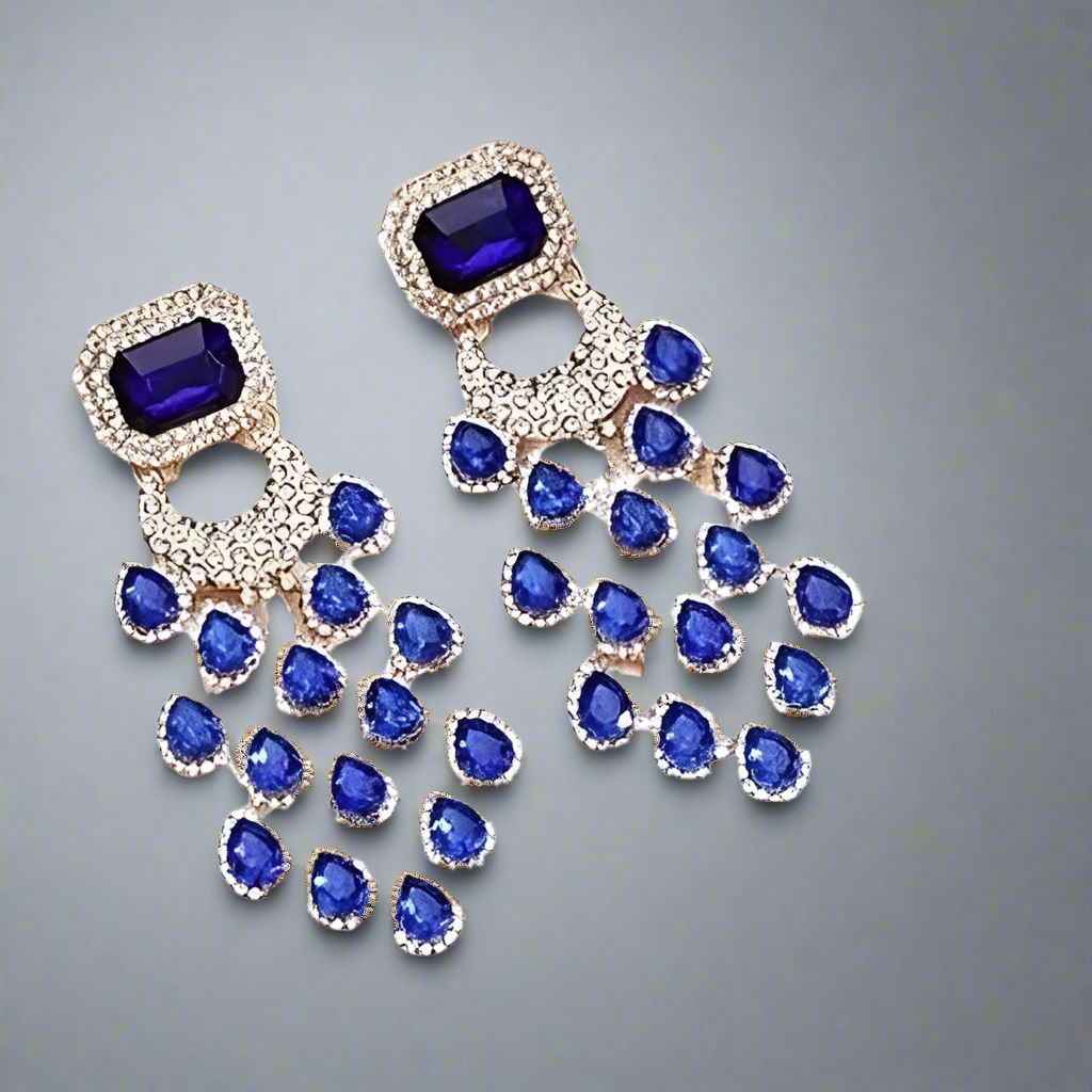 Blue Gold Exaggerated Tassel Earrings