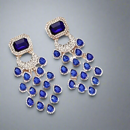 Blue Gold Exaggerated Tassel Earrings