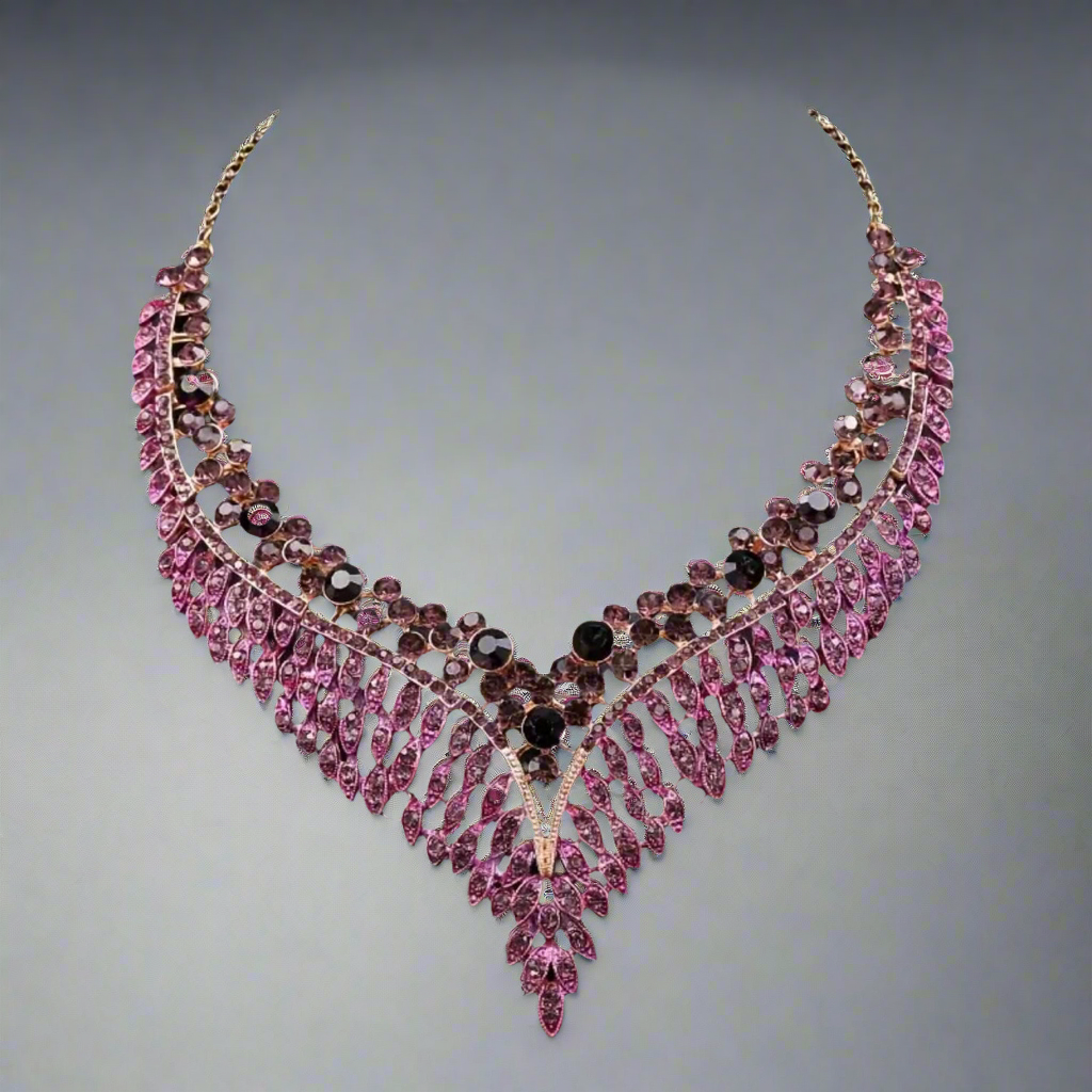 Purple Fuschia Pink Rhinestone Jewelry Set