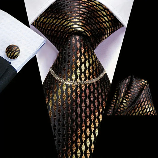 Brown Bronze Gold Necktie Set