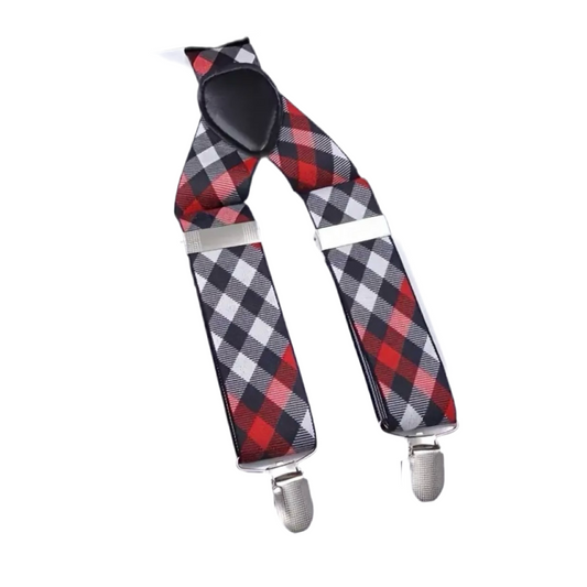 Black Red White Plaid Suspenders