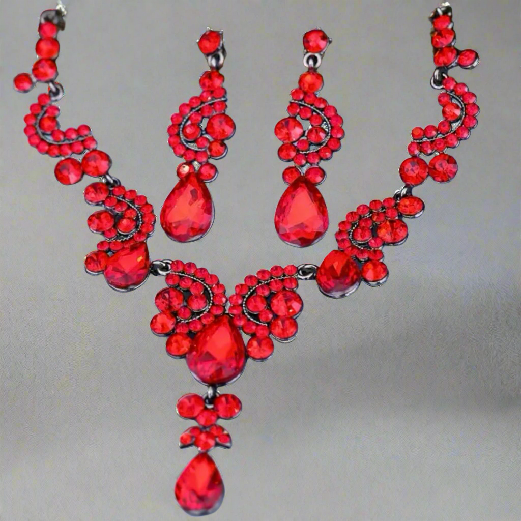 Red Black Tiara Jewelry Set