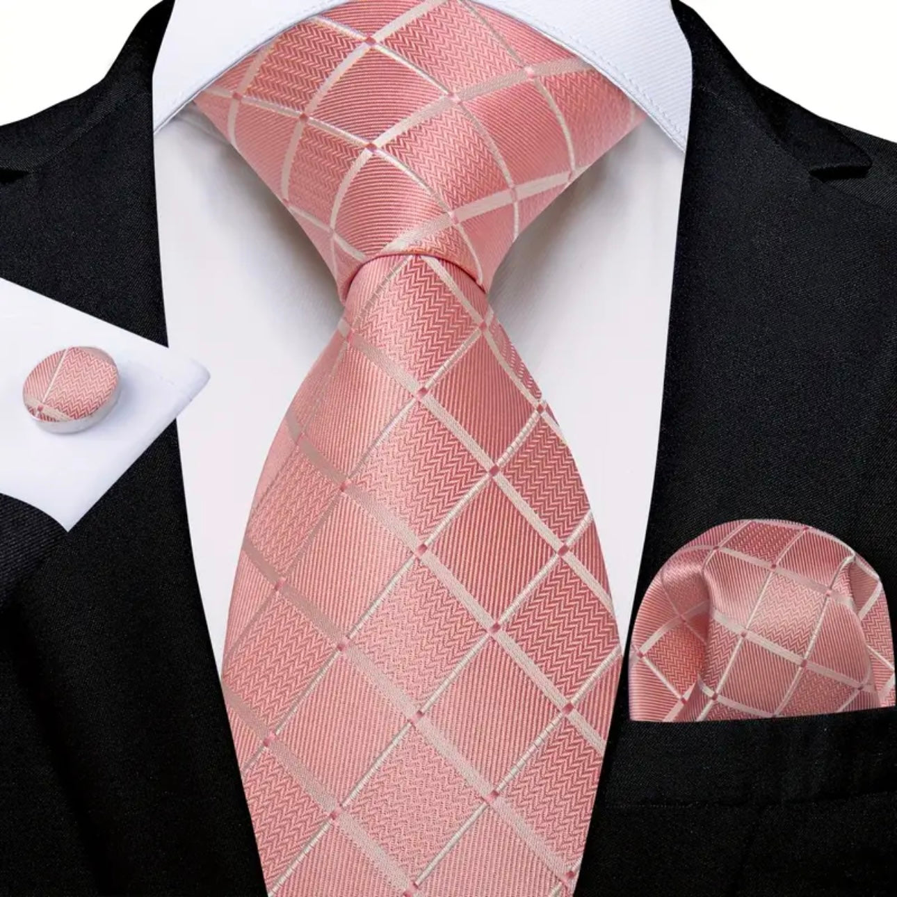 Pink Blush Plaid Necktie Set