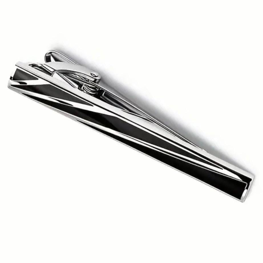 Black Silver Sleek Tie Clip