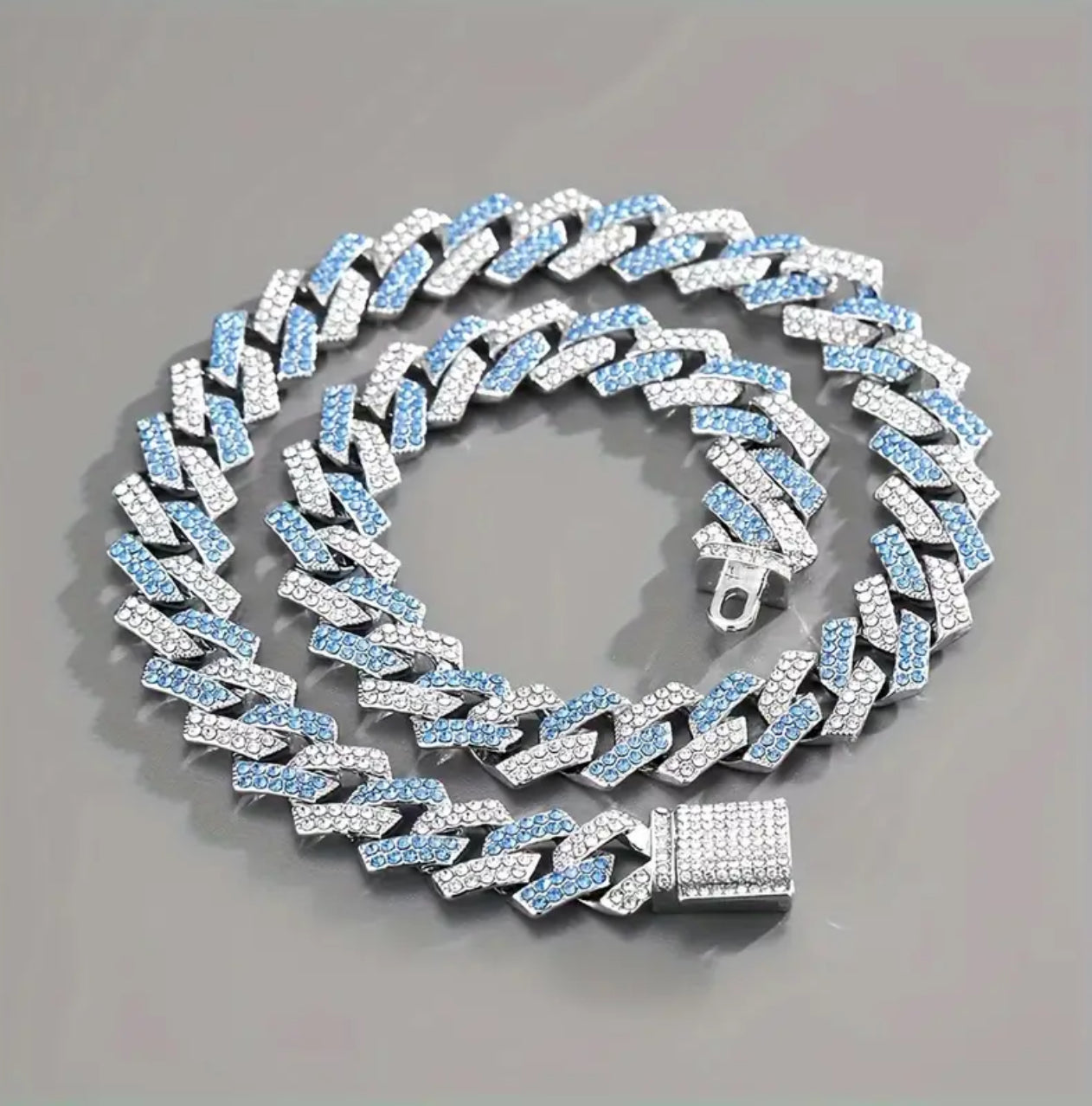 Blue Clear Cuban Chain Necklace