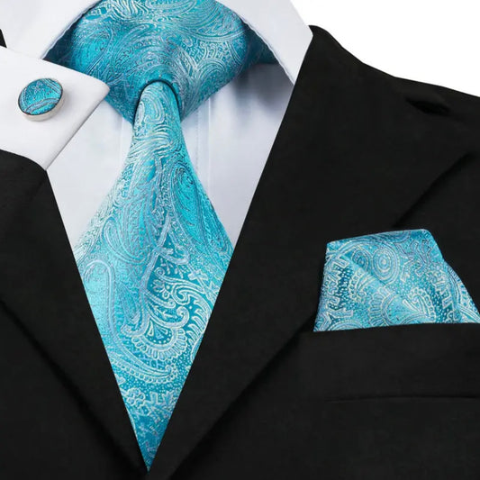 Blue Turquoise Paisley Necktie Set