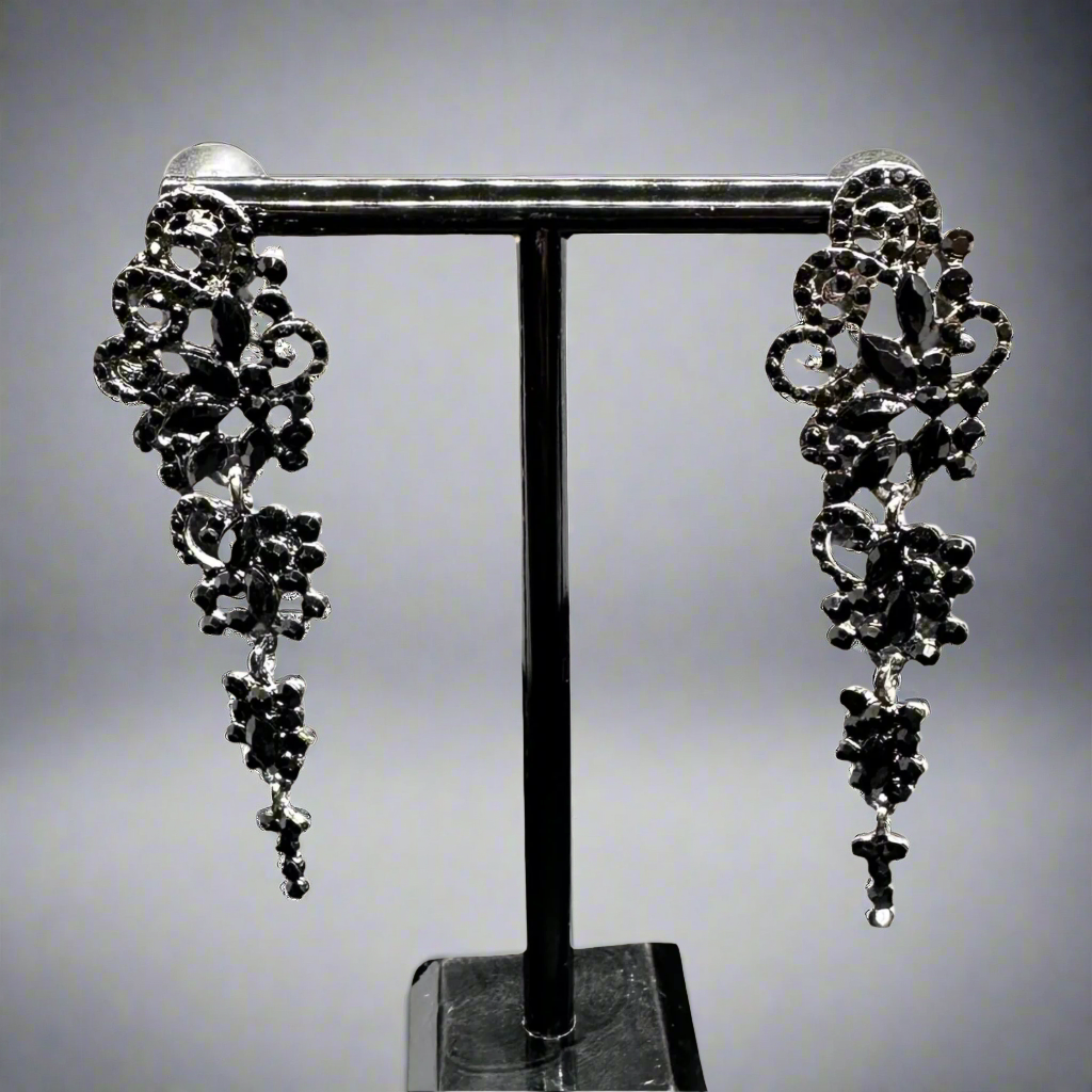 Floral Black Metal Earrings