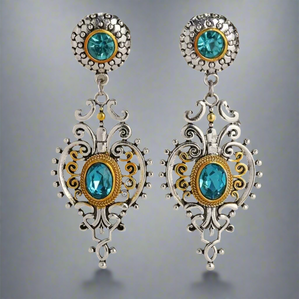 Blue Gold Silver Earrings