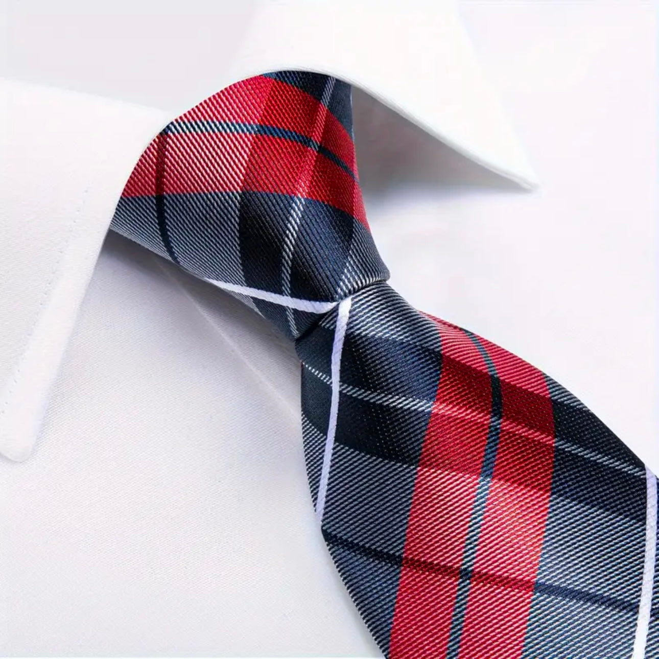 Red White Blue Plaid Necktie Set