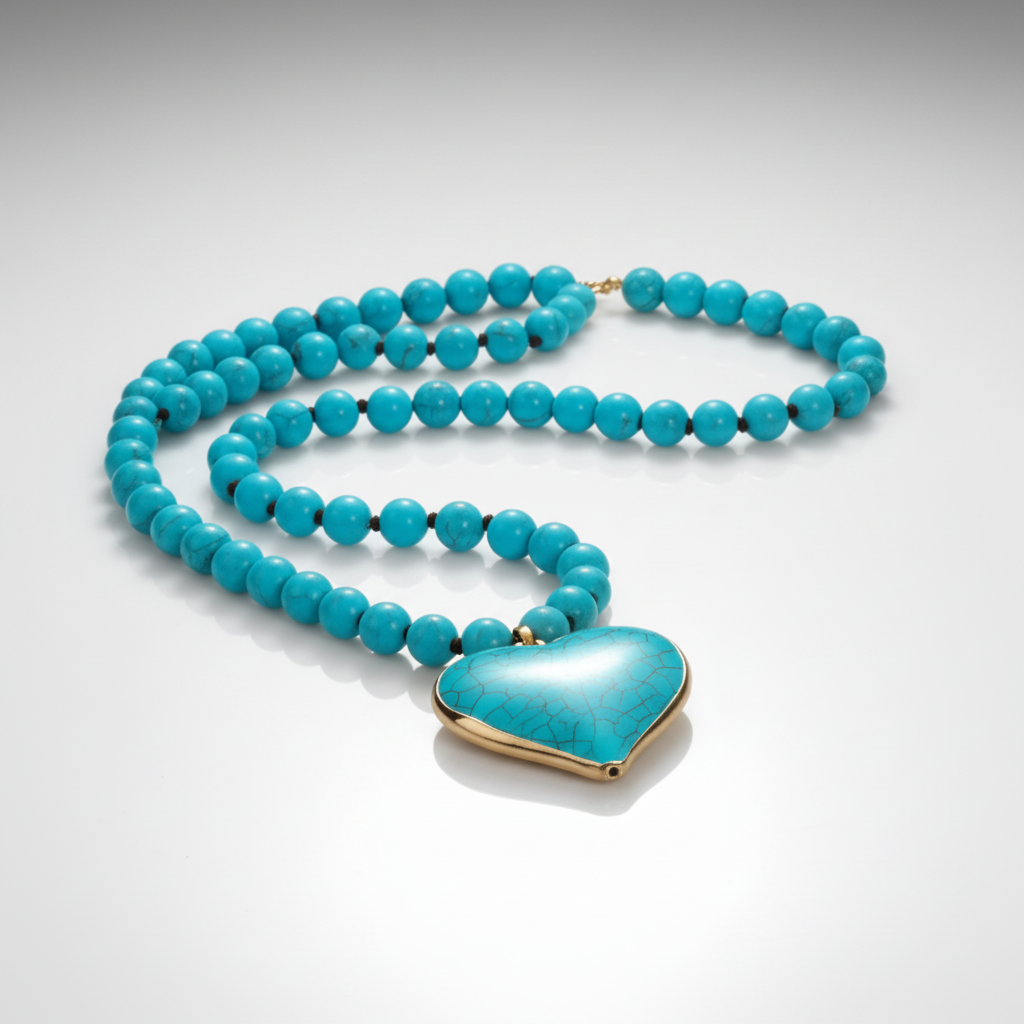Turquoise Heart Cross Pendant Beaded Necklace