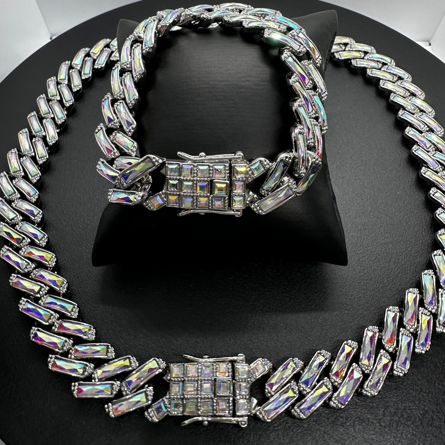 Iridescent (AB) Cuban Chain Bracelet