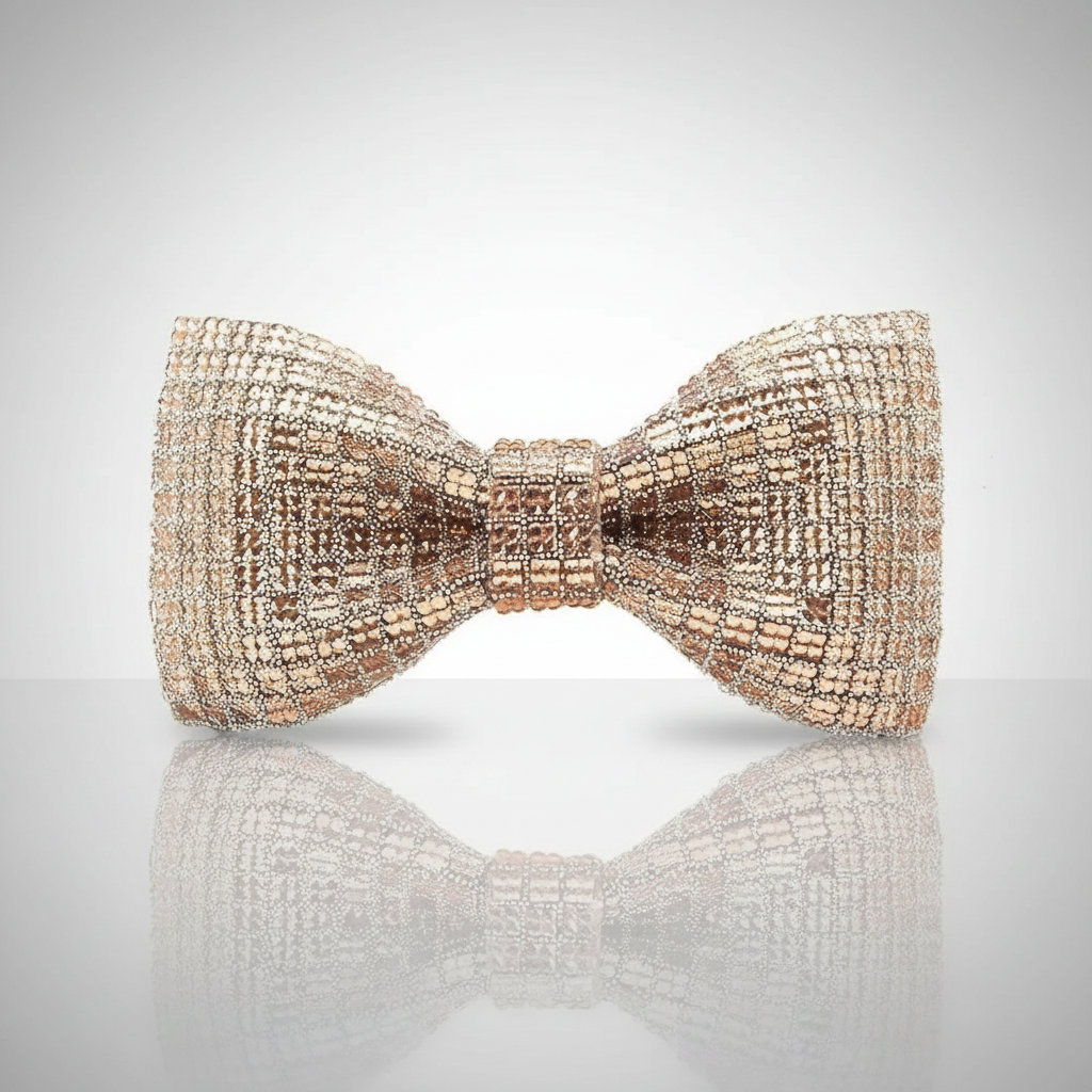 Champagne Lattice Beaded Bow Tie