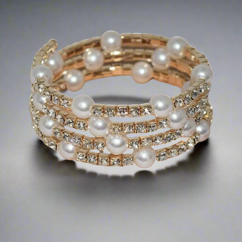 Pearl & Rhinestone Flexible Bracelet