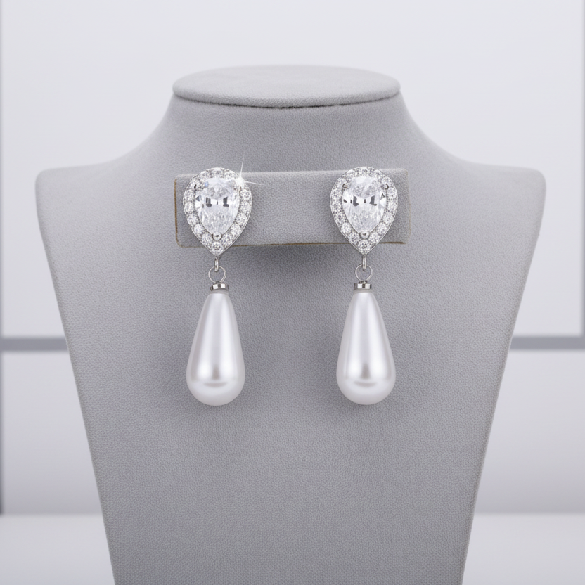 Pearl & Zircon Drop Earrings