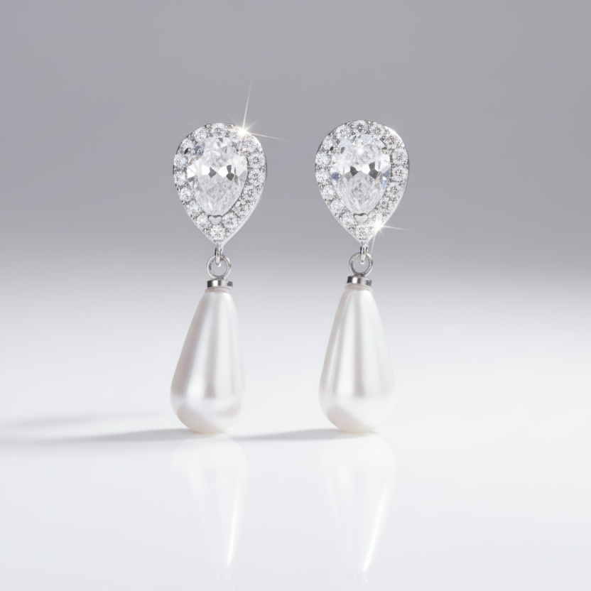 Pearl & Zircon Drop Earrings