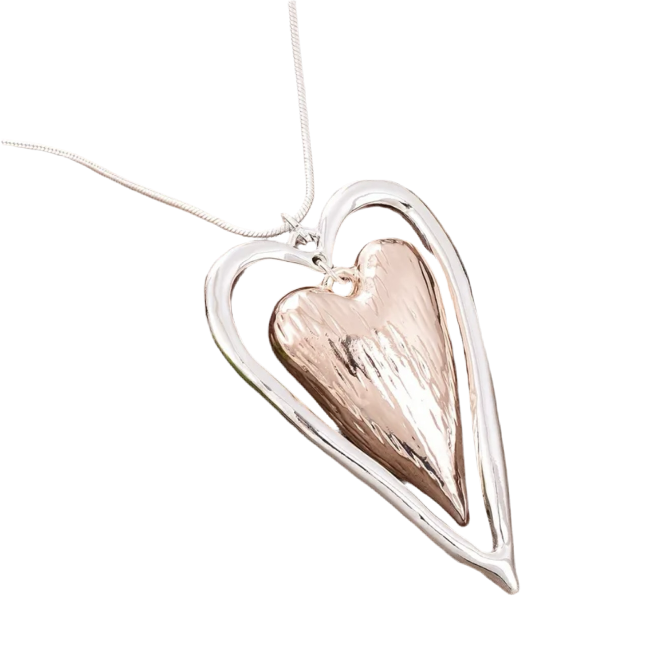 Rose Gold Silver Heart Long Necklace