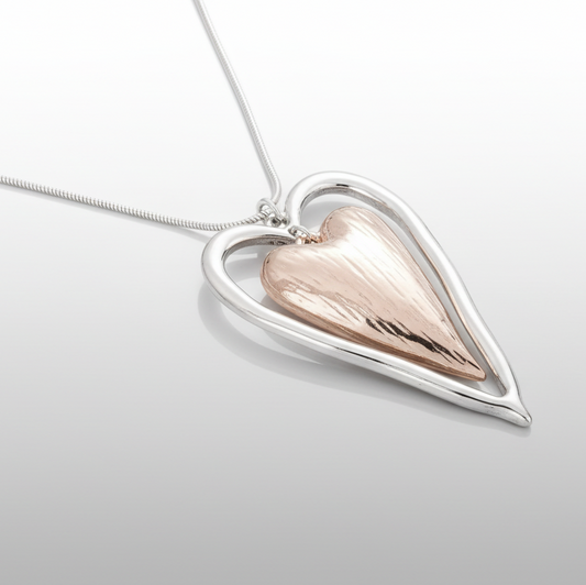 Rose Gold Silver Heart Long Necklace