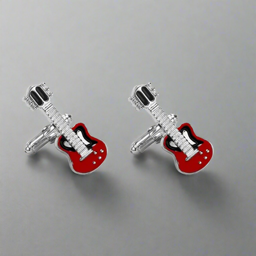 Guitar Cufflinks in Red