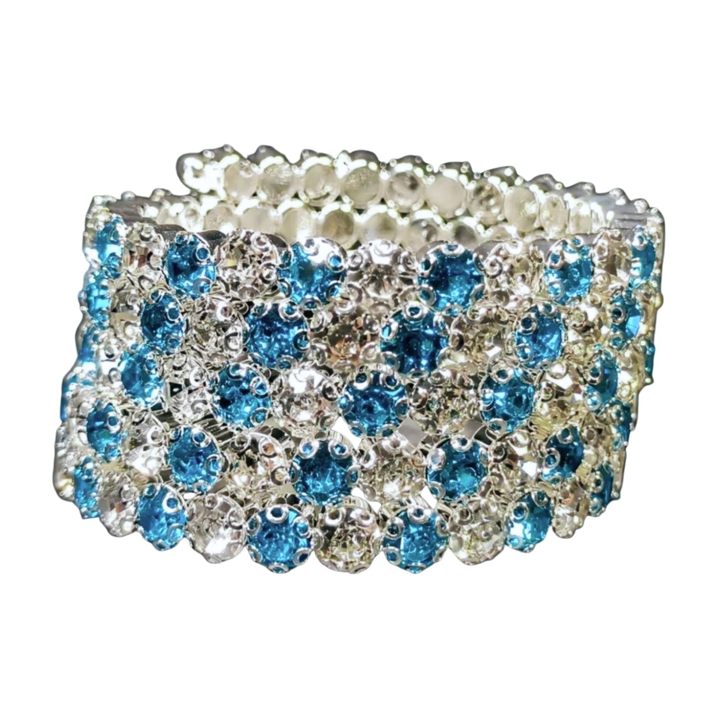 Flexible 5 Row Rhinestone Bracelets-Silver Setting