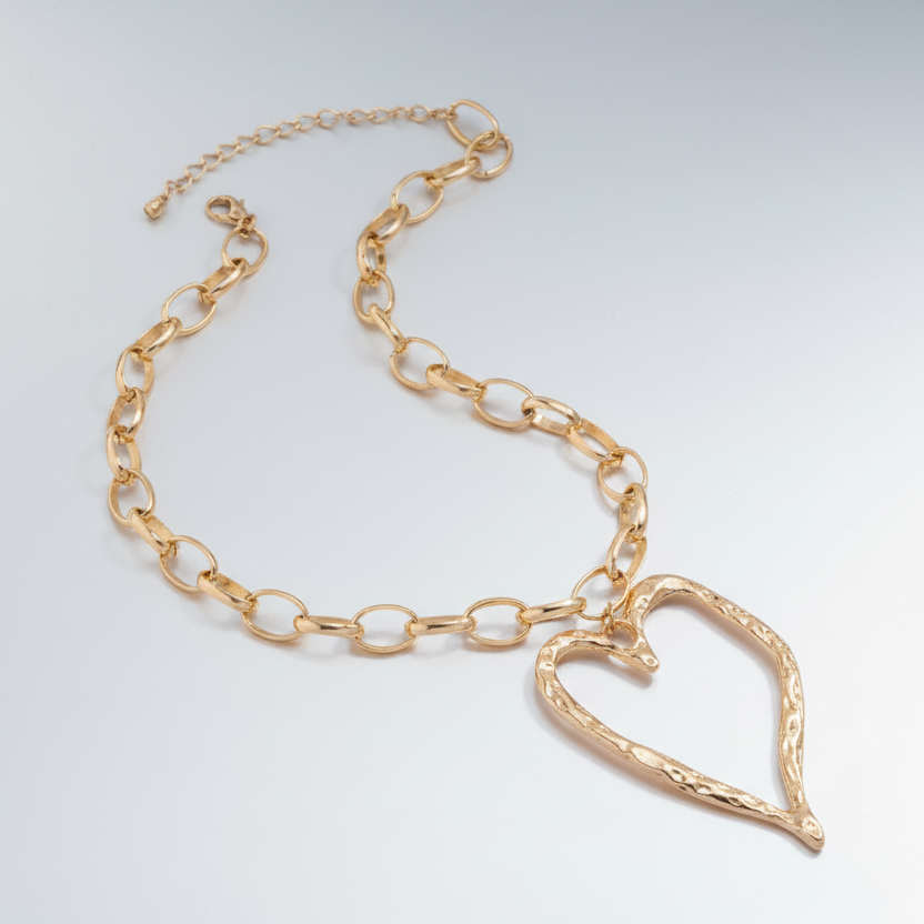 Exaggerated Heart Pendant & Chain