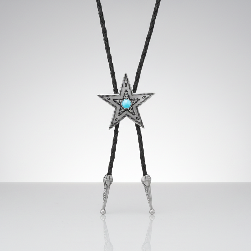 Rustic Turquoise Star Bolo Western Necktie