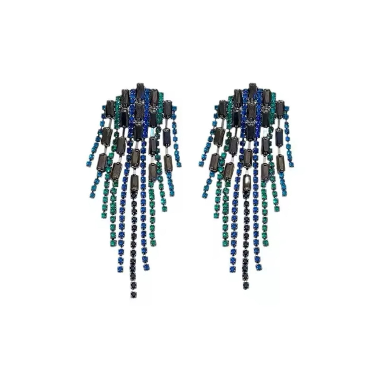 Peacock Hexagon Tassel Earrings