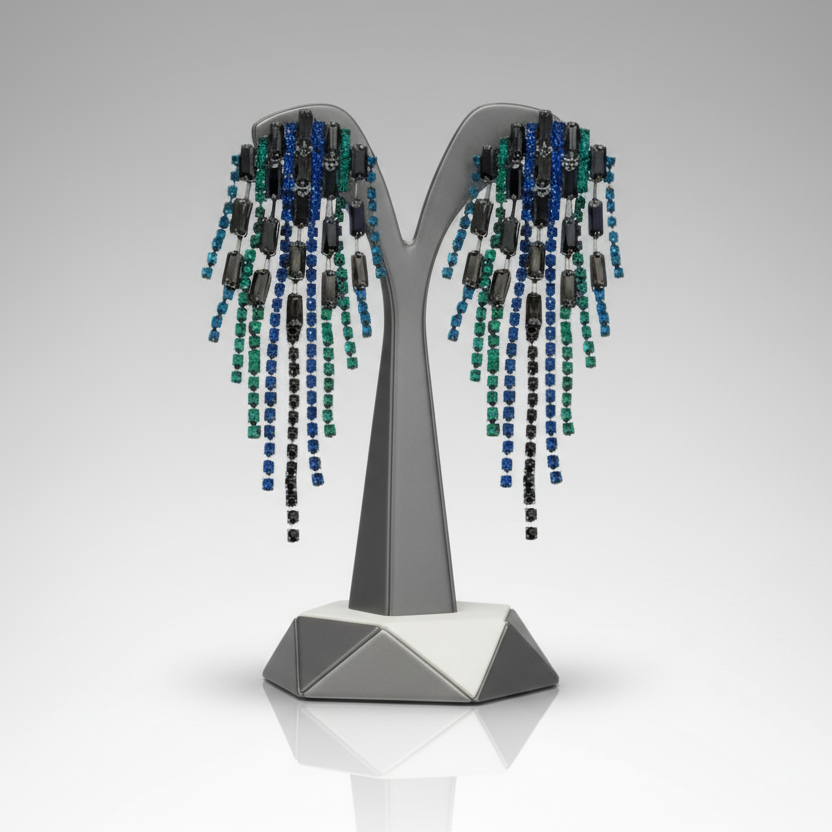 Peacock Hexagon Tassel Earrings