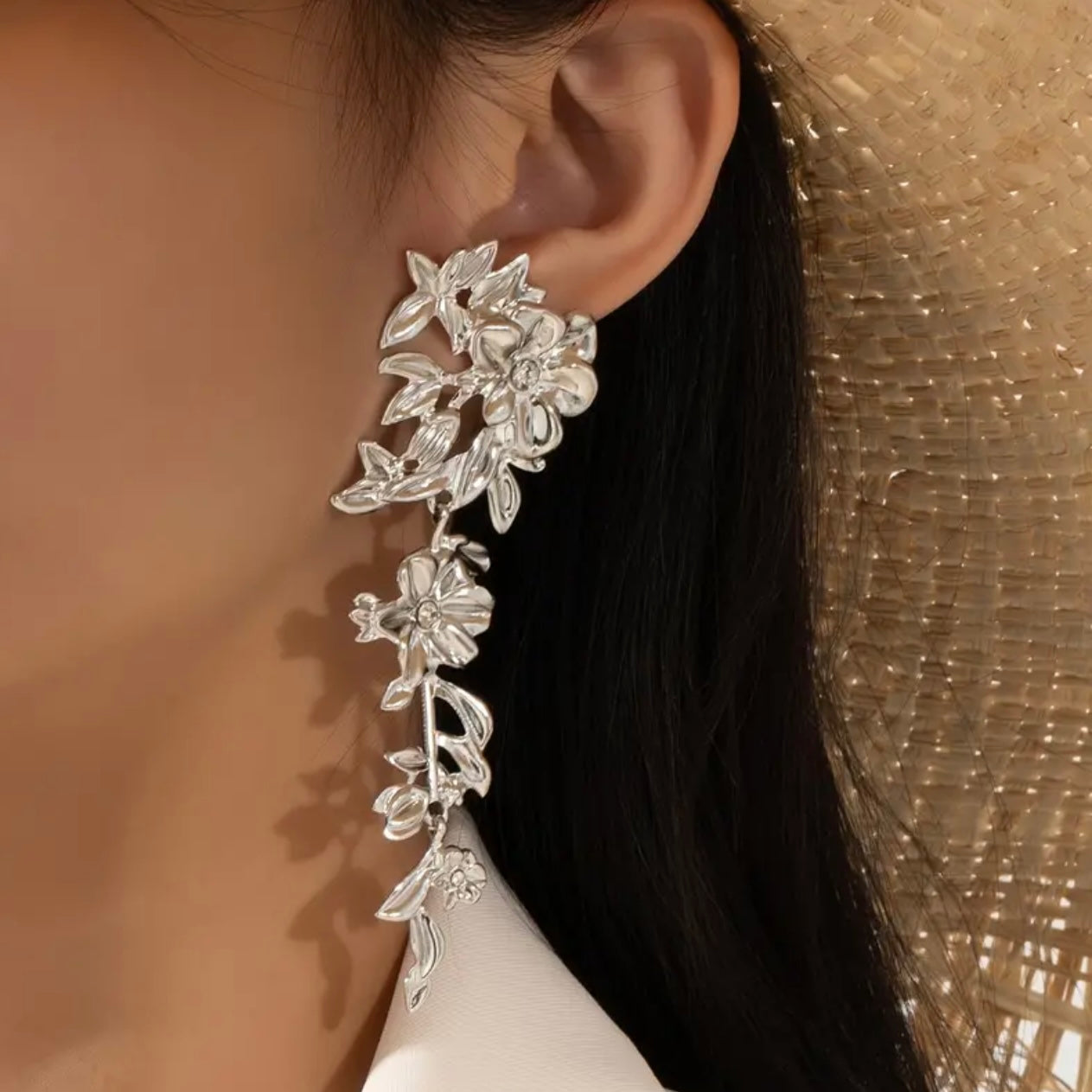 Floral Silver Earrings