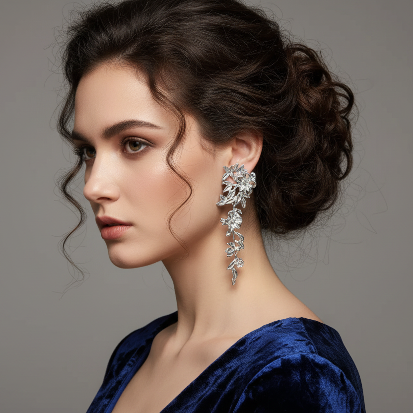 Floral Silver Earrings