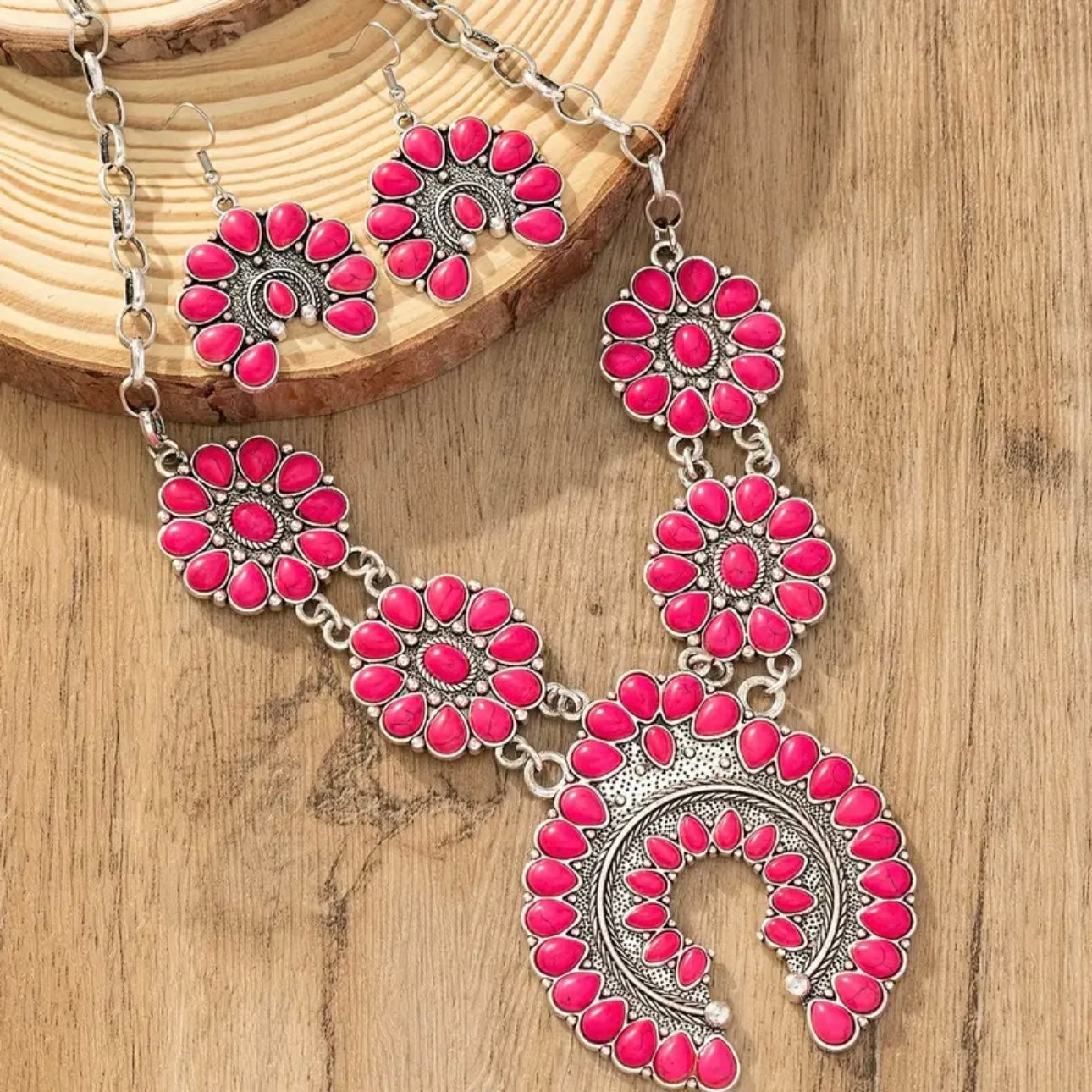 Pink Turquoise Squash Blossom Set