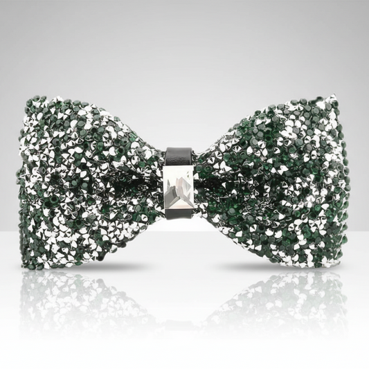 Green Silver Rhinestone Bow Tie