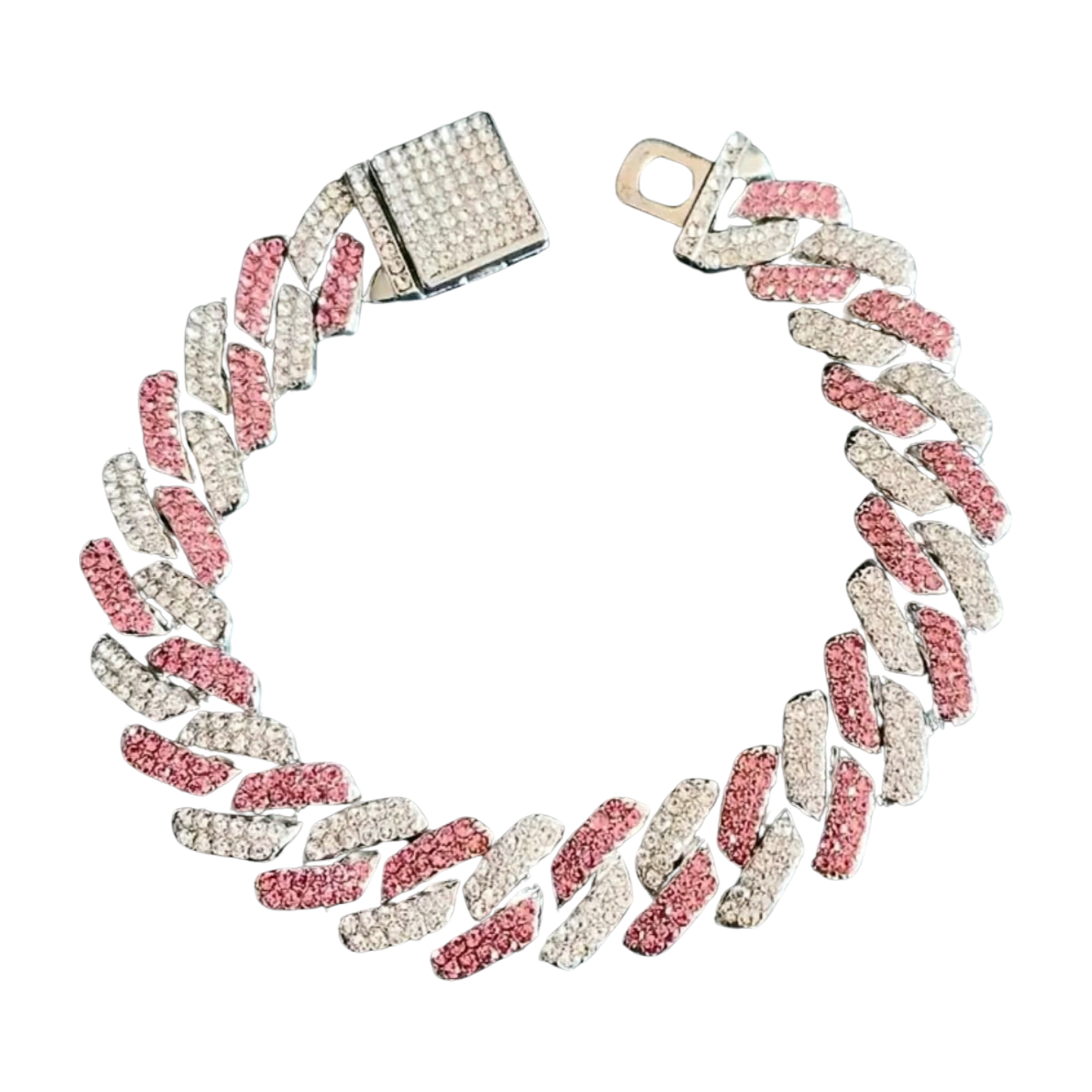 Pink Clear Cuban Chain Bracelet