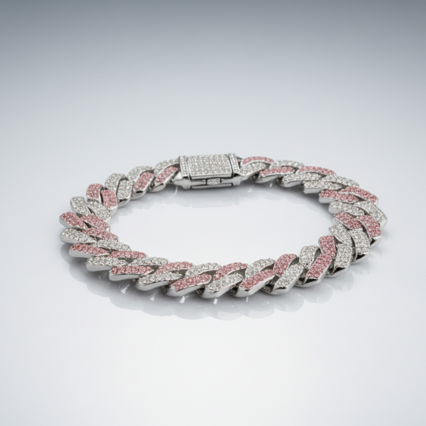 Pink Clear Cuban Chain Bracelet