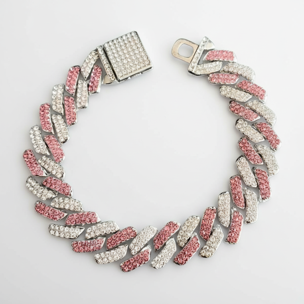 Pink Clear Cuban Chain Bracelet