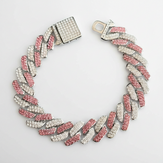 Pink Clear Cuban Chain Bracelet