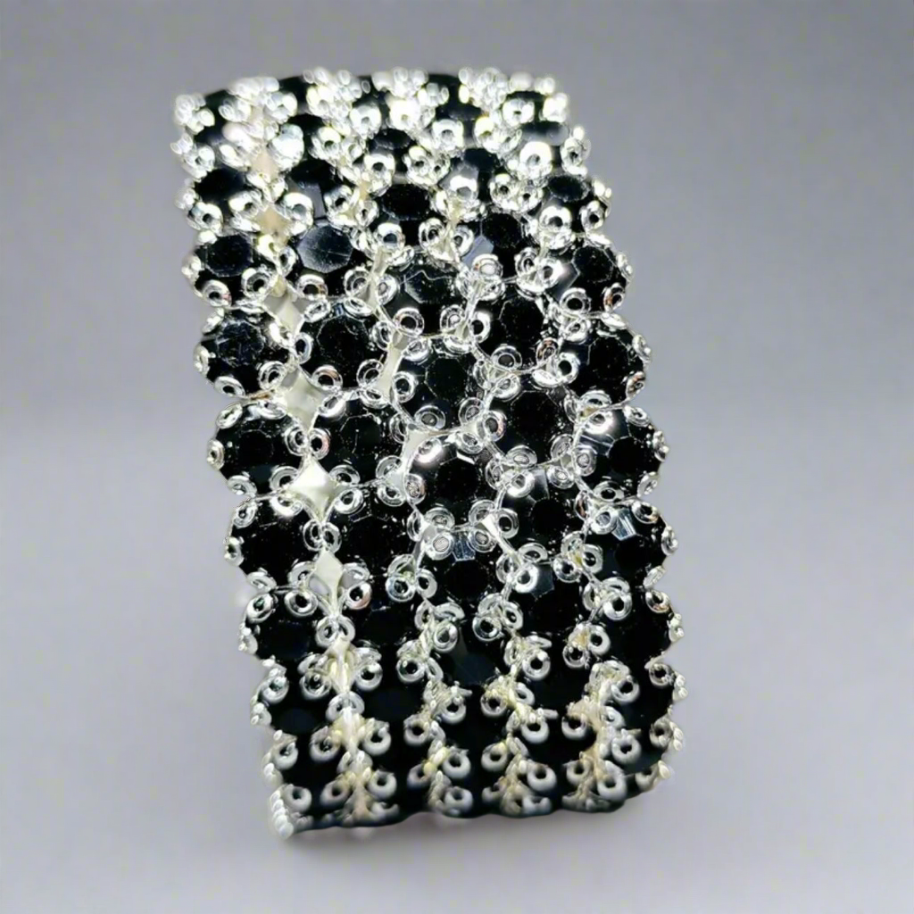 Flexible 5 Row Rhinestone Bracelets-Silver Setting