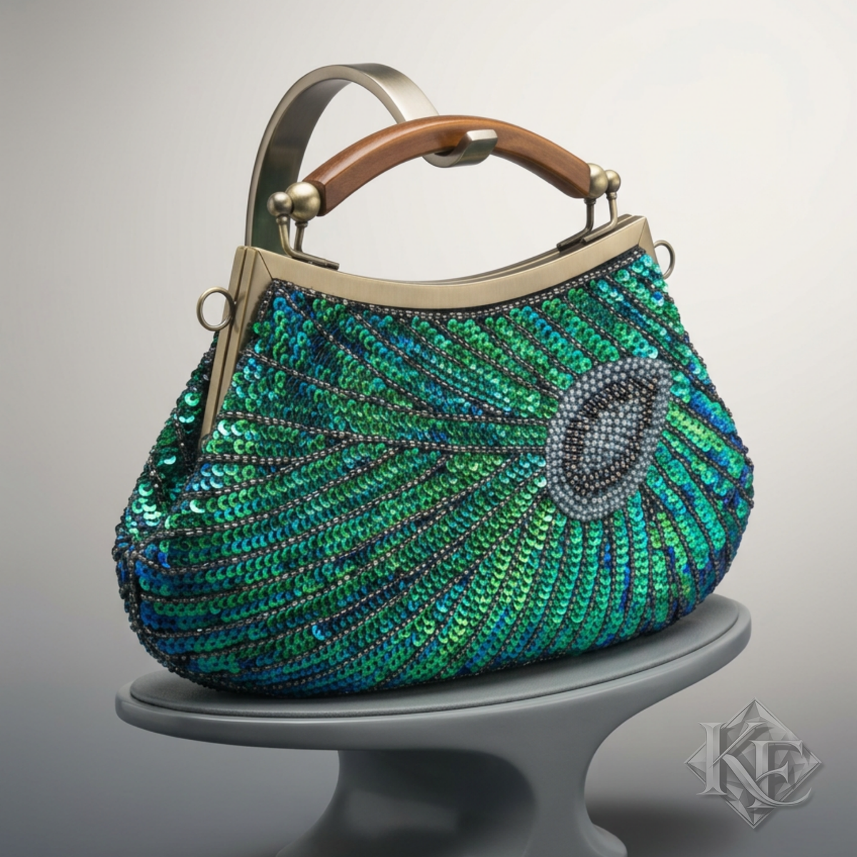 Peacock Green Sequin Clutch Evening Bag