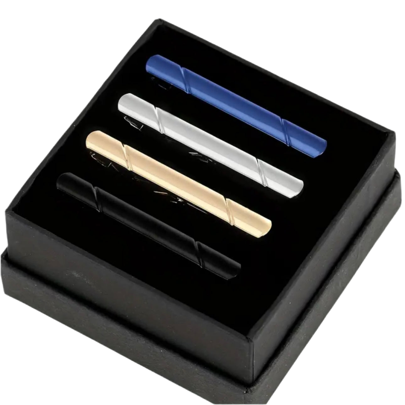 Black Blue Gold Silver Tie Clip Set