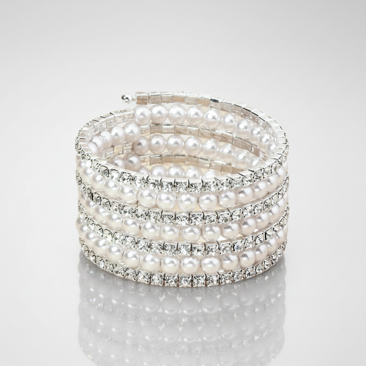 Pearls Rhinestones 7 Row Flexible Bracelet