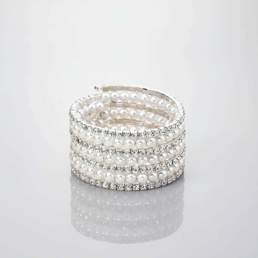 Pearls Rhinestones 7 Row Flexible Bracelet